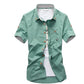 Mushroom Embroidery Mens Short Sleeve Casual Shirts Summer Cotton Shirts