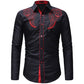 New Mens Classic Totem Embroidered Shirt, Mens Color Matching Casual Slim Fitting Long Sleeved Shirt