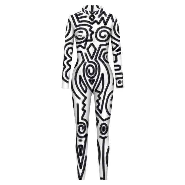 Geometry Print Holiday Party Bodysuit Women Jumpsuit Carnival Party Stretch Casual Wear Cosplay Costume Sexy Jumpsuit