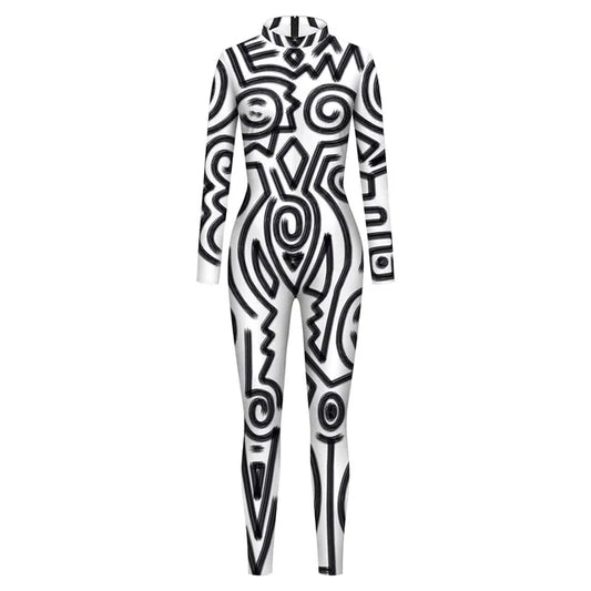 Geometry Print Holiday Party Bodysuit Women Jumpsuit Carnival Party Stretch Casual Wear Cosplay Costume Sexy Jumpsuit