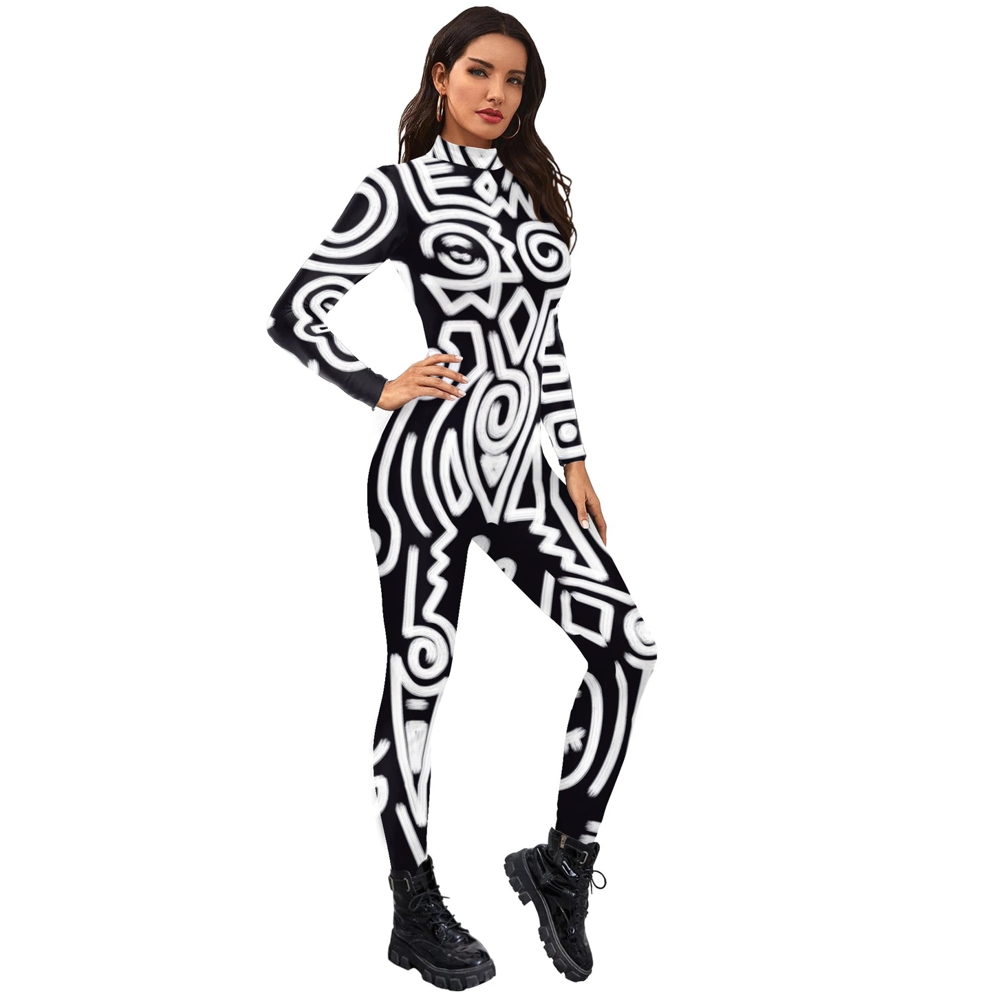 Geometry Print Holiday Party Bodysuit Women Jumpsuit Carnival Party Stretch Casual Wear Cosplay Costume Sexy Jumpsuit