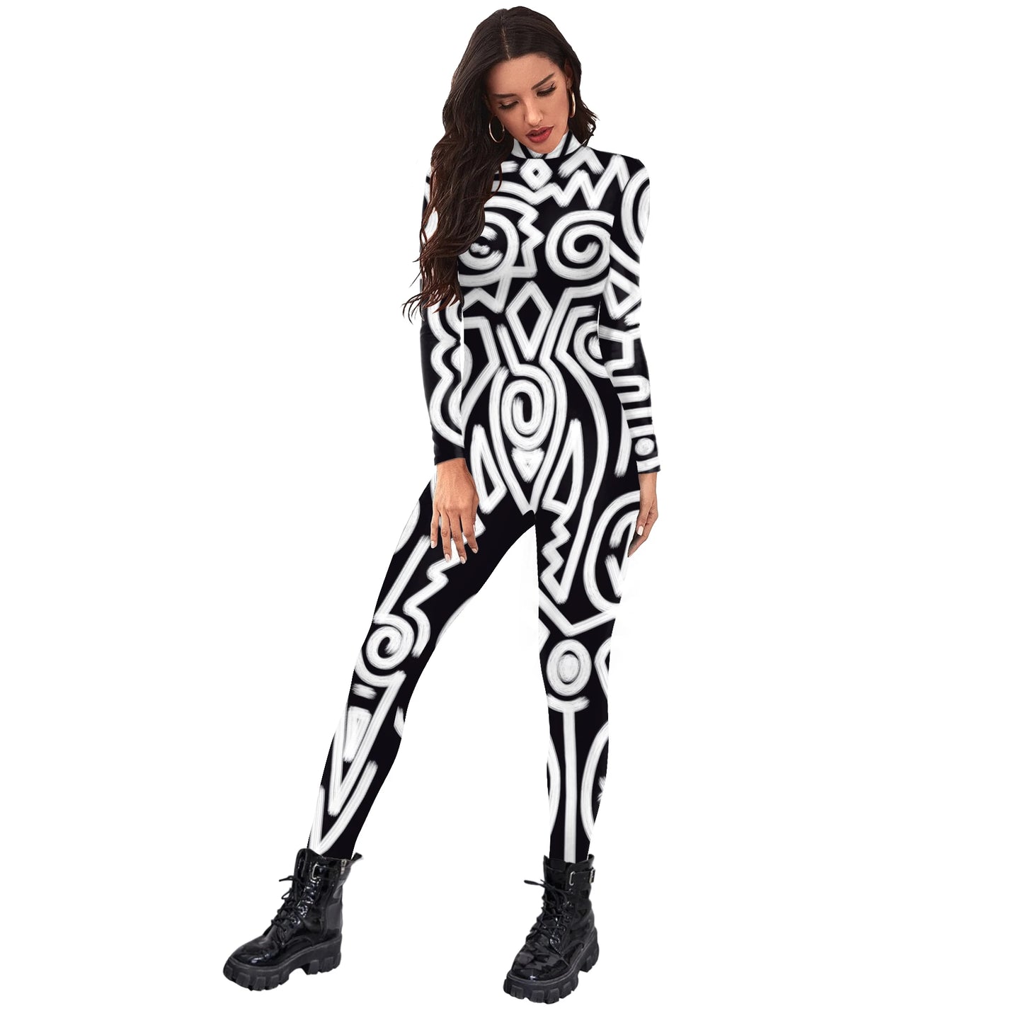Geometry Print Holiday Party Bodysuit Women Jumpsuit Carnival Party Stretch Casual Wear Cosplay Costume Sexy Jumpsuit
