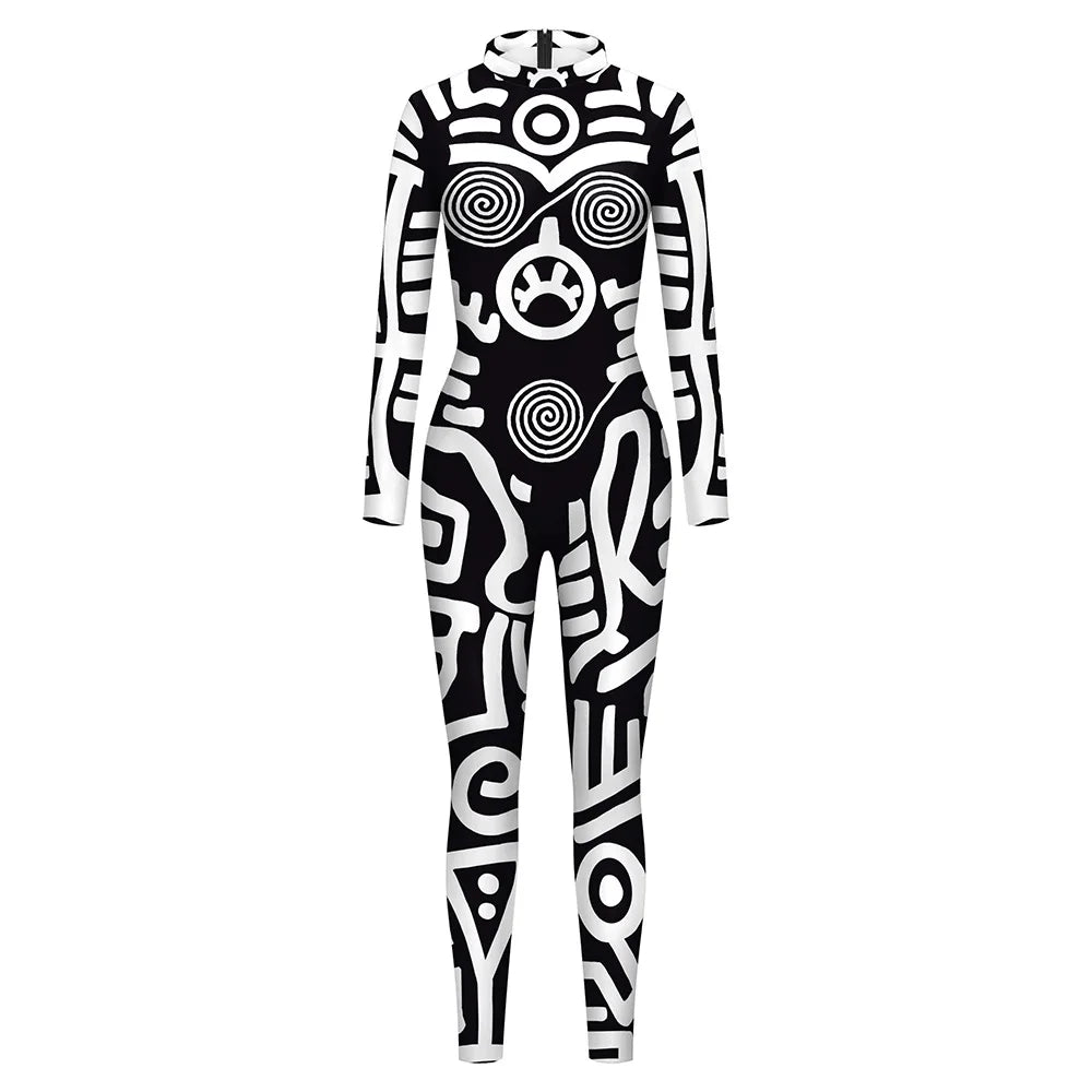 Geometry Print Holiday Party Bodysuit Women Jumpsuit Carnival Party Stretch Casual Wear Cosplay Costume Sexy Jumpsuit