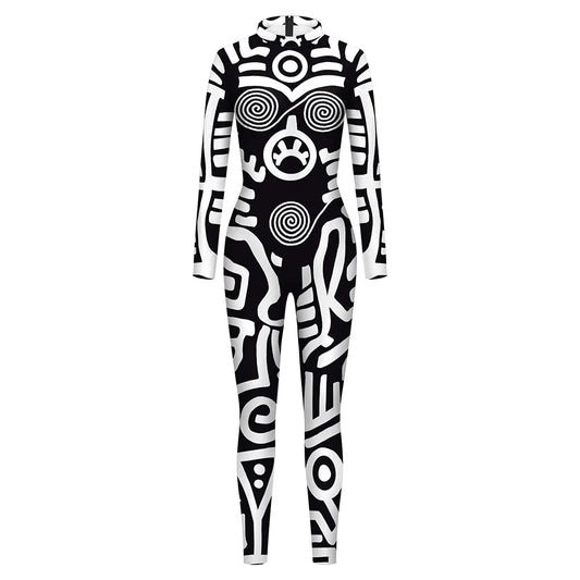 Geometry Print Holiday Party Bodysuit Women Jumpsuit Carnival Party Stretch Casual Wear Cosplay Costume Sexy Jumpsuit