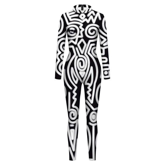 Geometry Print Holiday Party Bodysuit Women Jumpsuit Carnival Party Stretch Casual Wear Cosplay Costume Sexy Jumpsuit