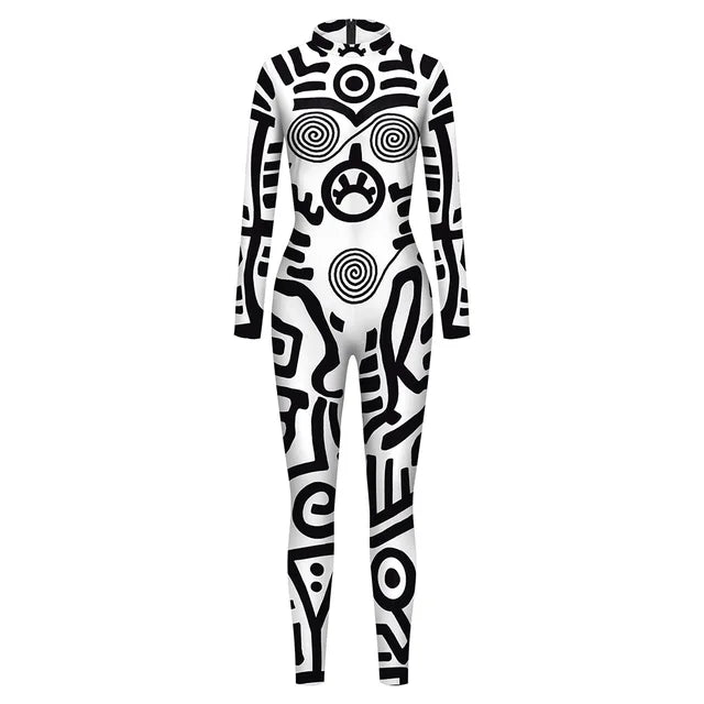 Geometry Print Holiday Party Bodysuit Women Jumpsuit Carnival Party Stretch Casual Wear Cosplay Costume Sexy Jumpsuit