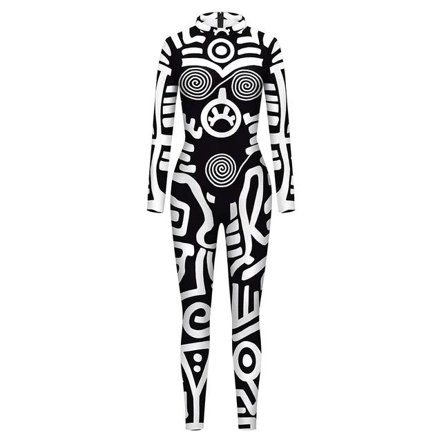 Geometry Print Holiday Party Bodysuit Women Jumpsuit Carnival Party Stretch Casual Wear Cosplay Costume Sexy Jumpsuit